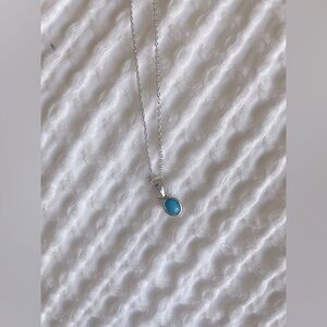 Necklace, blue stone & silver-color chain